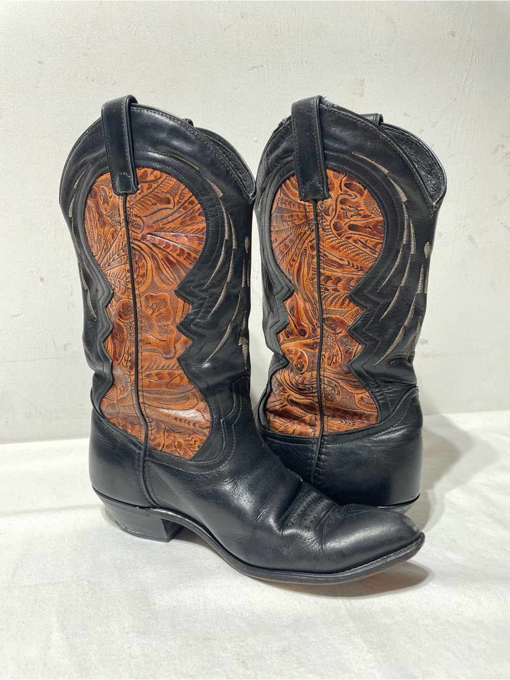 Vintage Code West Hand Tooled Leather Cowboy Boots Womens 8 Western USA Made